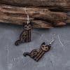 Wooden Black Skeleton Cat Drop Earrings