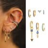 Geometric Water Drop Ink Blue Zircon Earrings 7-piece Set