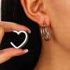 Three-line Love Heart Stud Earrings Double-layer Circle Women's Simple