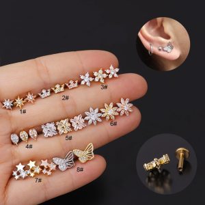 Lip Stud Stem Stainless Steel Piercing Stud Earrings Micro-set Zircon