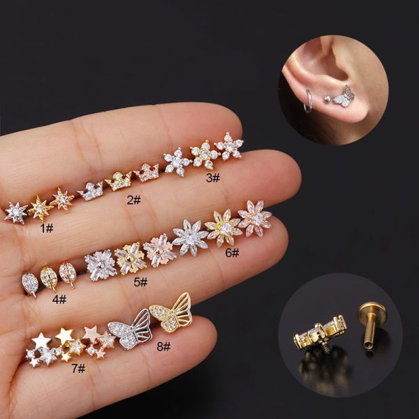 Lip Stud Stem Stainless Steel Piercing Stud Earrings Micro-set Zircon