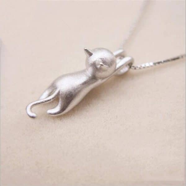 Cute Sandblasted Cat Sterling Silver Necklace Set
