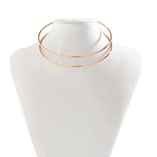 Simple Clavicle Chain Open Line Geometric Neck Ring Metallic