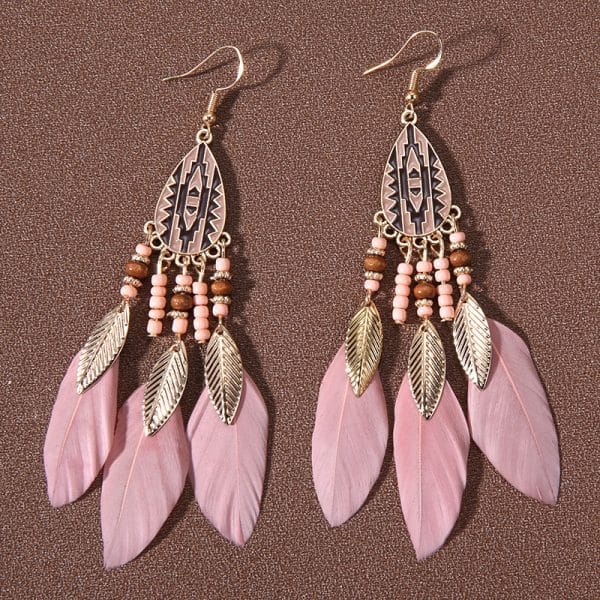 Water Drop Tassel Feather Earrings Female