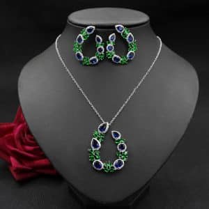 European And American Jewelry Luxury Necklace Set Diamond Zircon Emerald Earrings