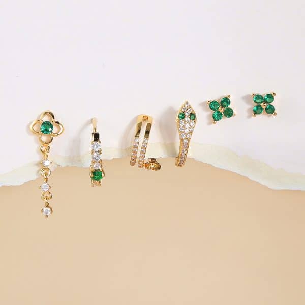 High-end Summer New Green Zircon Earrings Set