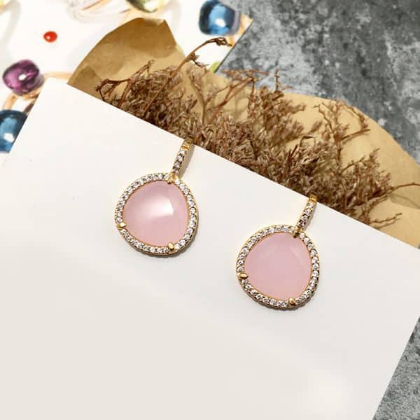 Color Stone Crystal Triangle Eight Color Stone Earrings Copper Micro Inlay
