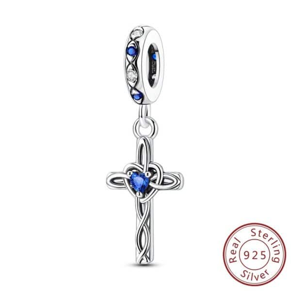 925 Sterling Silver Charm Vintage Cross Celtic Knot Crystal XINGX Bead Pendant