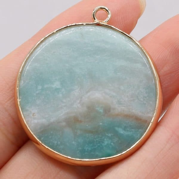 Natural Stone Gem Amazonite Round Pendant Handmade Craft DIY