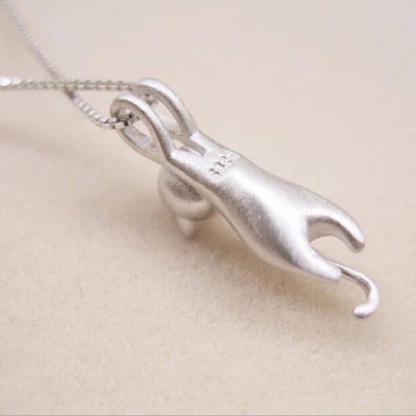Cute Sandblasted Cat Sterling Silver Necklace Set