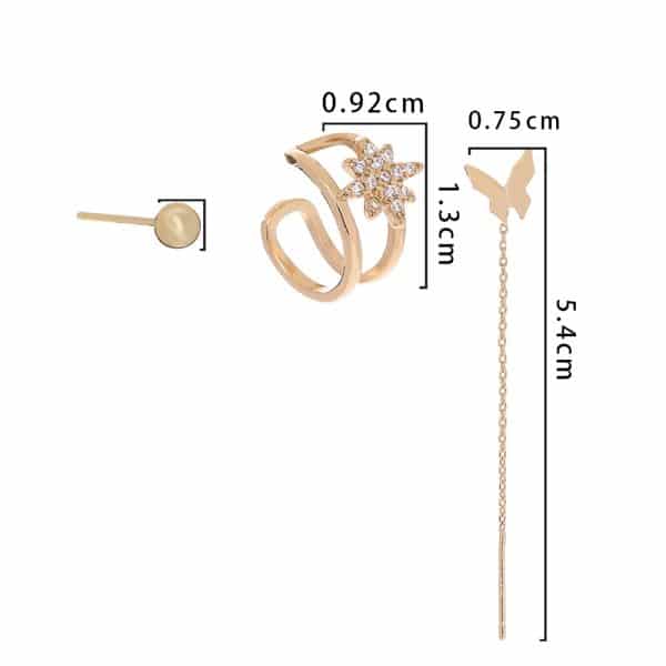 Personality Design Feeling Earrings Inlaid Diamond Awn Star Ear Bone Clip Set Female, Fashion Butterfly Tassel Earrings