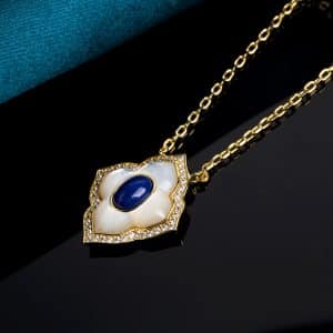 Flower Necklace Inlaid Lapis White Shell Pendant Neck Accessories Atmospheric Design