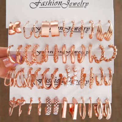 Metal Ear Ring Square Geometric Earrings Suit Combination