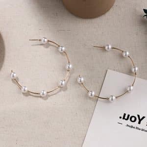 Pearl big circle earrings