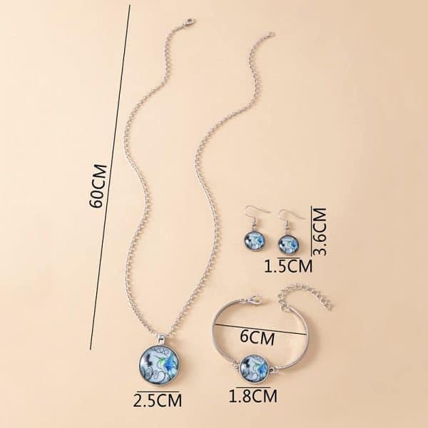 Vintage Blue Hummingbird Jewelry Set Handmade Animal Picture Glass Necklace Bracelet Earrings For Women