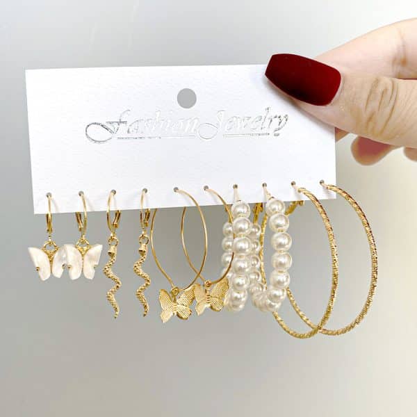 Women's Jewelry Fashion Personality Pearl Butterfly Ear Studs 5-Piece Set