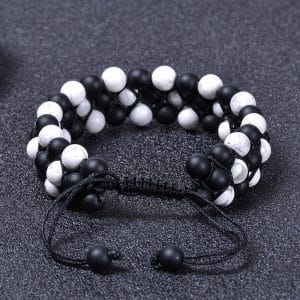 Natural Stone Frosted Stone Beaded Bracelet Iron Ore Double Wrap Braided Bracelet
