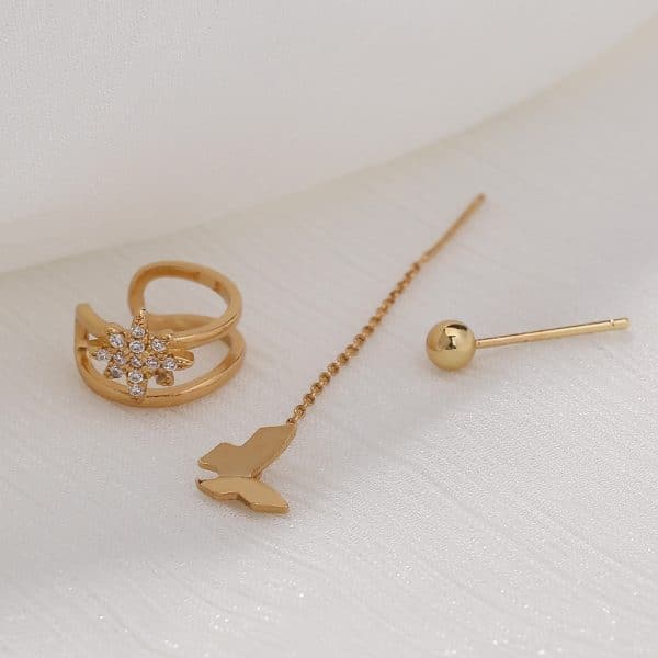 Personality Design Feeling Earrings Inlaid Diamond Awn Star Ear Bone Clip Set Female, Fashion Butterfly Tassel Earrings