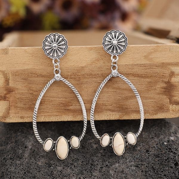 Big Circle Drop-shaped Turquoise Earrings