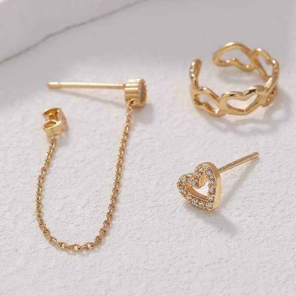 Irregular Chain Set Of Ins-style Love Ear Bone Clip Diamond Love Earrings Love Female Earrings