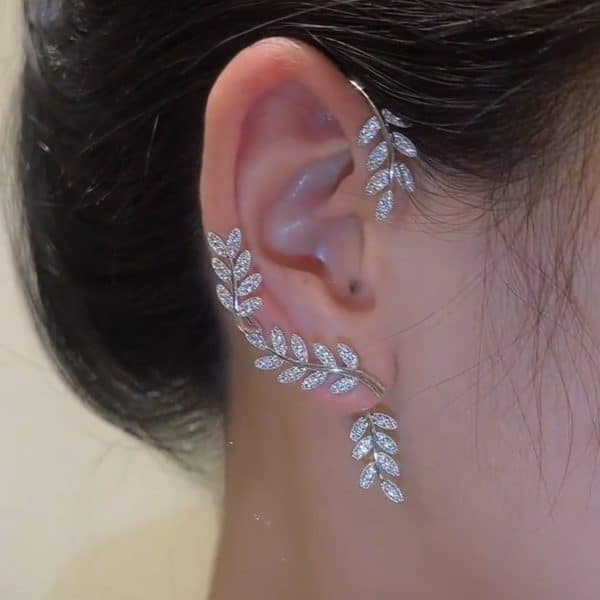Willow Leaf Front And Back Removable Micro-set Zircon Tree Earrings