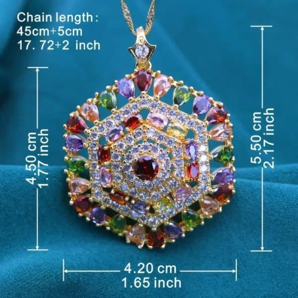 Hexagonal Design Color Zircon Pendant Necklace