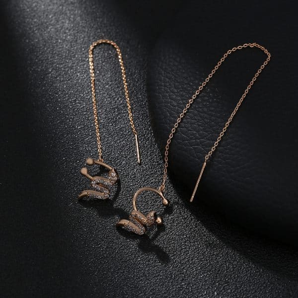 Cross Border Jewelry Wholesale Niche Design Earrings Female Fashion Europe And America Snake Shaped Copper Micro Set Zircon Long Tassel Ear Line