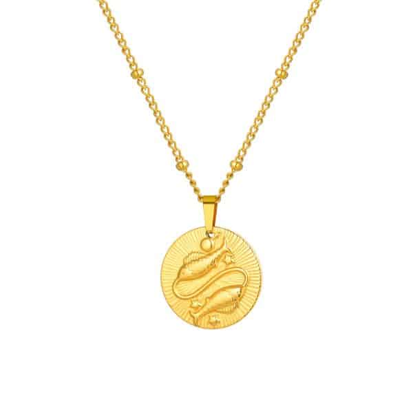 Stainless Steel Bead Necklace Twelve Constellation Embossed Round Necklace For Women