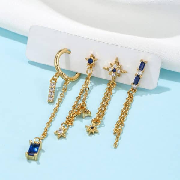 Women's Temperament Artistic Sense Chain Star Elements Zirconia Earrings Set