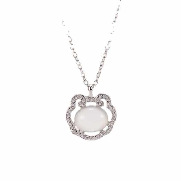 White Chalcedony Safety Lock Necklace Women