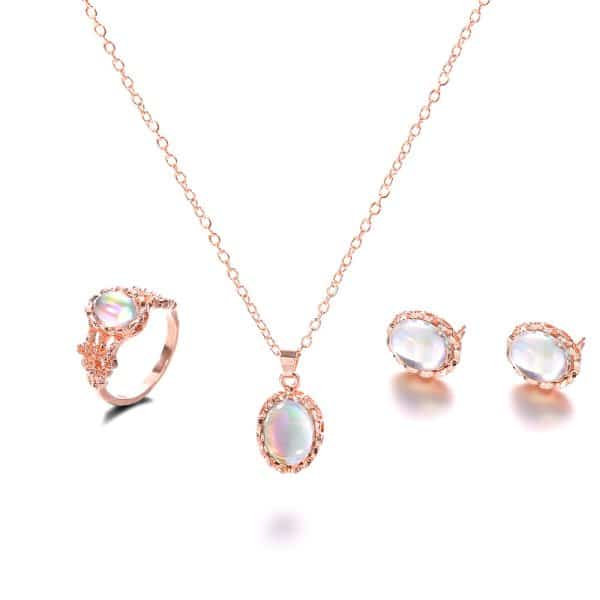 Dazzling gemstone trend jewelry set Fashion Europe and new necklace earrings ring set
