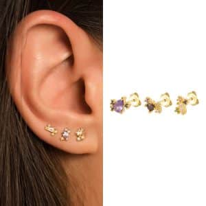 Sterling Silver Color Zircon Stud Earrings Fashion Hundred Matches Set Of 3