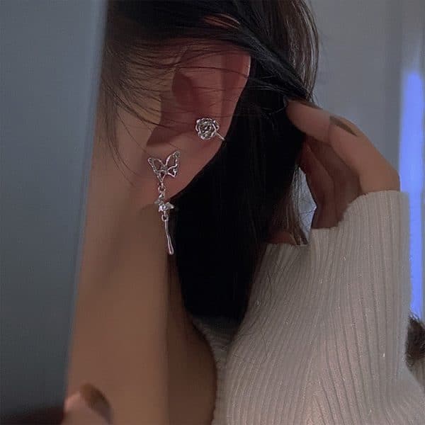 Frigid Wind Butterfly Earrings Women's Niche Simple 3Piece Set