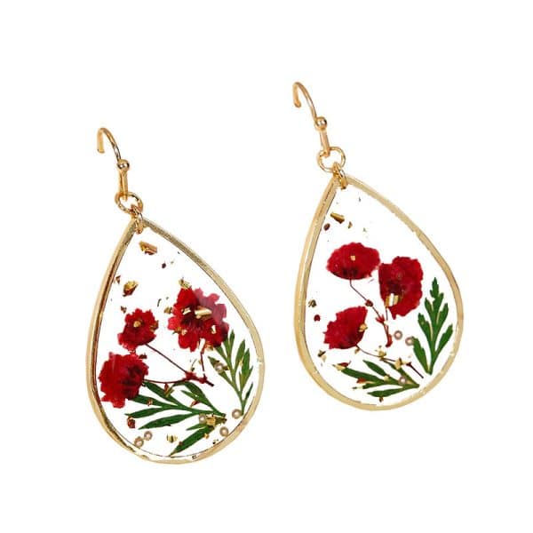 Drop-shaped Epoxy Leaf-shaped Flowers Earrings