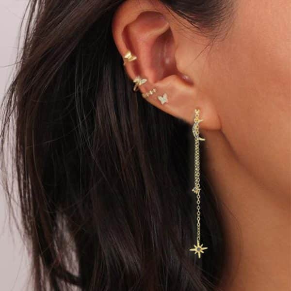 Butterfly Star Moon Rhinestone Earring Set 5 Piece Set