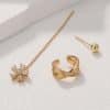 Gold Fashion Personality Small Irregular Flower Pin Three-piece Set Of Copper Micro-inlaid Zircon Earrings