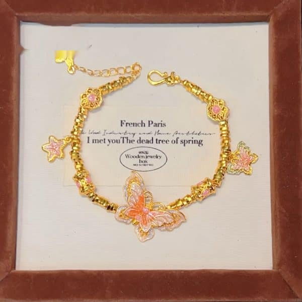 Alluvial Gold Enamel Purple Sweet Star Pendant Butterfly Bracelet