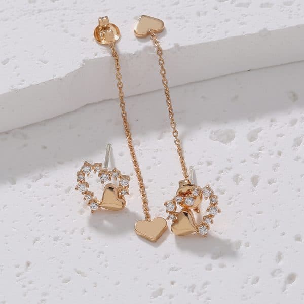 Korean Version Personality Thin Copper Micro Set Zircon Texture Long Tassel Love Ear Line Earrings