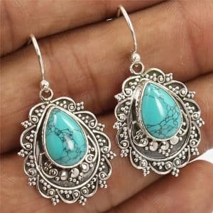Women's Water Drop Artistic Retro Imitation Turquoise Earrings
