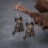 Wooden Black Skeleton Cat Drop Earrings