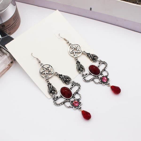 Women's Fashion Double Snake Water Drop Pentagram Earrings