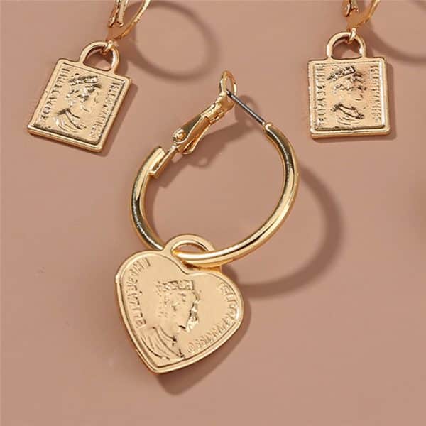 Metal Portrait Love Pendant Fashion Personality Combination Set Earrings