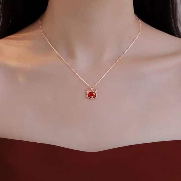 Red Agate Dragon Necklace For Women