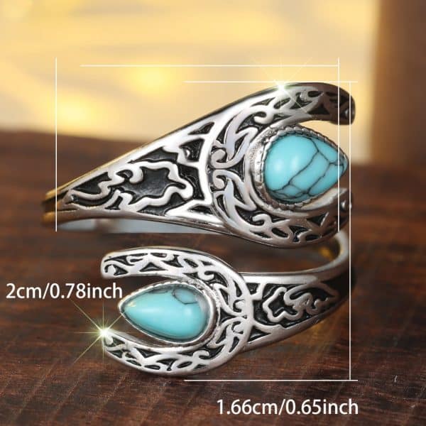 Bilateral Water Drop Turquoise Smear Fashion Carved Adjustable Ring