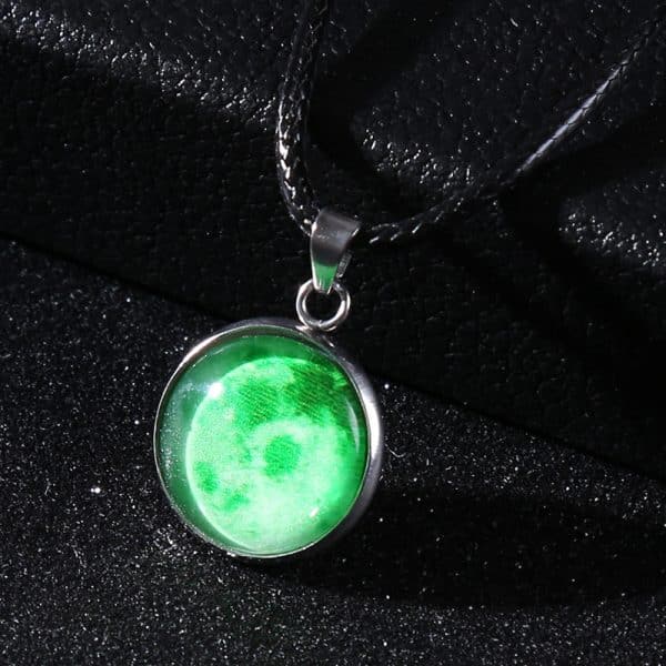 Time Stone Christmas Moon Night Sky Luminous Alloy Pendant Necklace