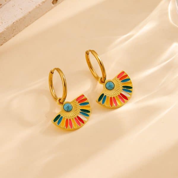 Oil Dripping Color Fan-shaped Circle Stitching Female Fashion Personality Retro Dual-wear Earrings