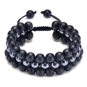 Natural Stone Frosted Stone Beaded Bracelet Iron Ore Double Wrap Braided Bracelet