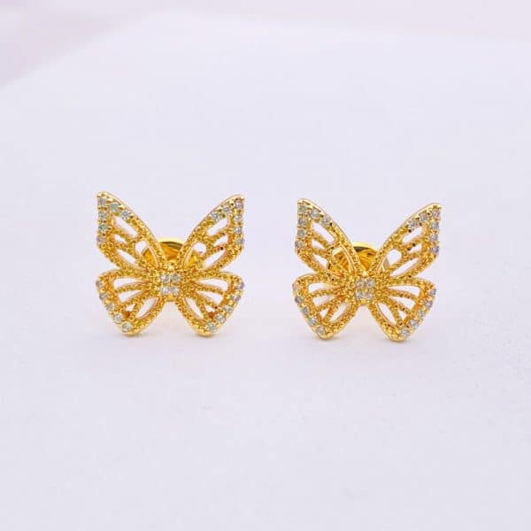 Micro Set Zircon Sterling Silver Butterfly Stud Earrings