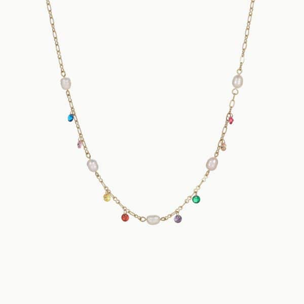 European And American Ins Freshwater Pearl Necklace Color Zircon Titanium Steel Bracelet