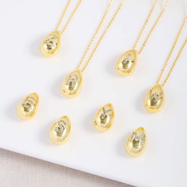 Glossy Water Drop 26 English Letter Pendant Copper-plated Gold Simple Pendant Female